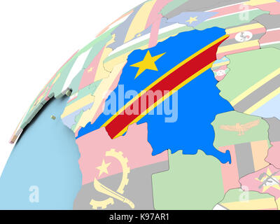 Map of Democratic Republic of Congo with embedded flags on 3D political ...