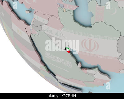 Map of Kuwait with embedded flag on planet surface. 3D illustration ...