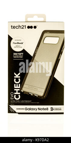 Winneconne, WI - 20 September 2017:  A box featuring Evo Check phone case on an isolated background. Stock Photo