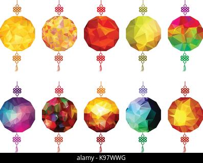 Chinese polygonal Lantern Collection. Chinese new year and mid autumn festival Stock Vector