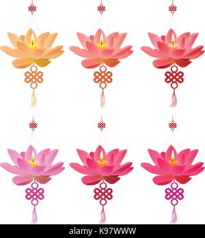 Chinese lotus Lantern Collection. Chinese new year and mid autumn festival Stock Vector