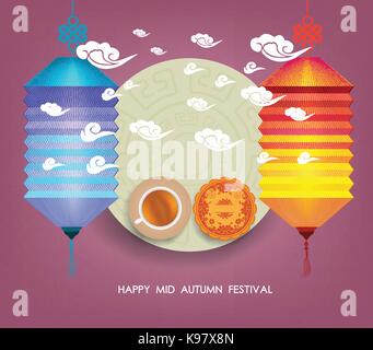 Lanterns of Mid Autumn Festival. Translation, Happy Chuseok . Mid Autumn Festival Stock Vector