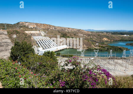 Lower portion, penstocks of Furnas hydroelectric power plant reservoir, Rio Grande, Minas Gerais, Brazil. Stock Photo