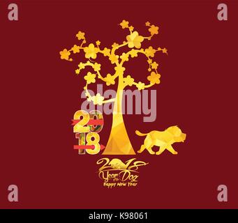 Chinese New Year 2018, Dog with golden geometrical Stock Vector