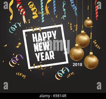 Happy New Year 2018 with gold balls - modern greeting card in flat design style Stock Vector