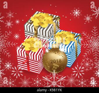 happy new year 2018 background with ball and snowflakes Stock Vector