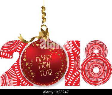 Vector illustration of red ball isolated on white background. Happy new year 2018 theme Stock Vector