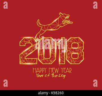New Years 2018 polygonal line light background. Year of the dog Stock Vector