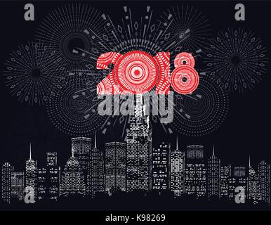 Happy new year 2018 written with Sparkle firework and led Stock Vector
