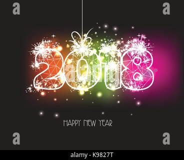 New Years 2018 polygonal line and fireworks background Stock Vector