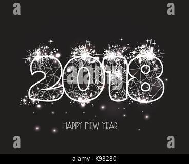 New Years 2018 polygonal line and fireworks background Stock Vector