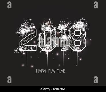 New Years 2018 polygonal line and fireworks background Stock Vector