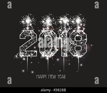 New Years 2018 polygonal line and fireworks background Stock Vector