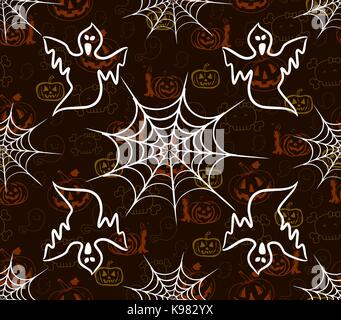 halloween seamless pattern with webs and scarecrow Stock Vector
