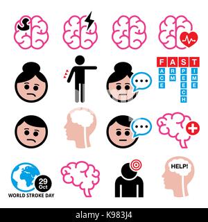 Brain stroke vector health medical icons - brain injury, brain damage concept Stock Vector