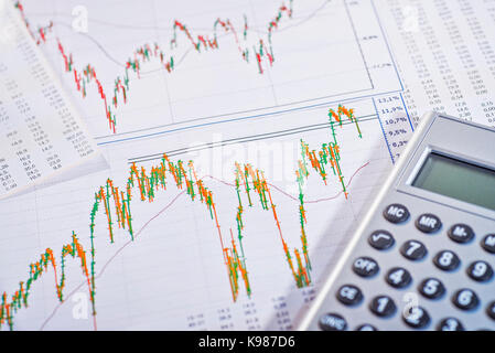 Graphics show highly fluctuating share prices Stock Photo