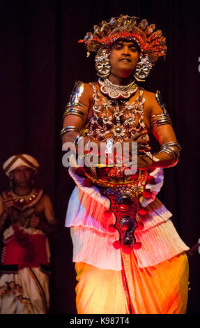 A male dancer at the Kandyan Art Association and Cultural Centre dance performance, Kandy Sri Lanka. Stock Photo