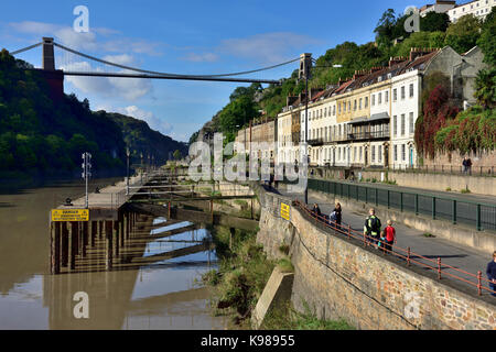 Hotwells Bristol with Clifton suspension bridge, river Avon, road and houses, UK Stock Photo