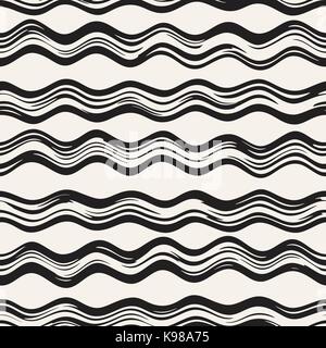 Decorative seamless pattern with doodle lines. Hand painted grungy wavy stripes background. Trendy endless freehand texture Stock Vector