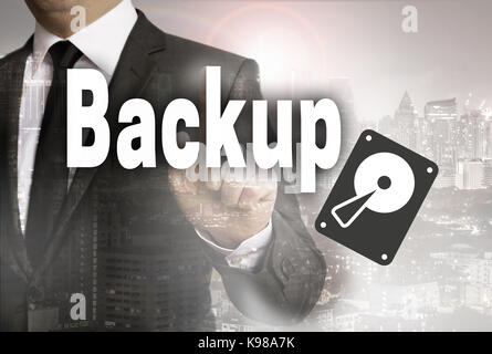 Backup is shown by businessman concept. Stock Photo