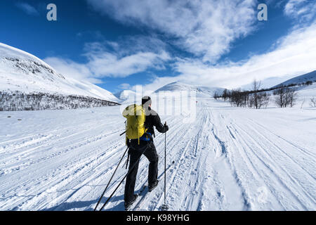 Ski touring in the Abisko national park, Sweden, Europe, EU Stock Photo