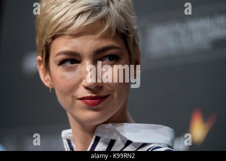 Actress Ursula Corbero at the press conference of 'Cinergia: Proyecto Tiempo' during the 65th San Sebastian Film Festival in San Sebastian, Spain, on 22 September, 2017. Stock Photo