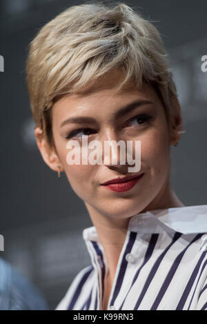 Actress Ursula Corbero at the press conference of 'Cinergia: Proyecto Tiempo' during the 65th San Sebastian Film Festival in San Sebastian, Spain, on 22 September, 2017. Stock Photo