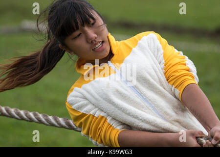 Southport, Merseyside, UK. 22nd Sep, 2017. Chinese Taipei team at the European Outdoor Tug of War Championships held at Carr Lane, Southport. The European Championships include four weight classes for mens tug of war teams and two weight classes for ladies tug of war teams, and include a mixed weight class with the teams competing consisting of four men and four women.  Teams have a maximum weight limit of 600 kilos in these events. Also known as war of tug, tug o' war, tug war, rope war, rope pulling, tug rope or tugging war.  Credit: MediaWorldImages/Alamy Live News Stock Photo