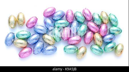 Handmade decoration with chocolate eggs. colorful chocolate eggs. Eat for Easter. Easter decor Stock Photo