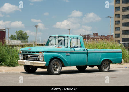 Classic 1960's Ford V8 Twin Beam 100 pick-up truck in West Bottoms, Kansas City, USA Stock Photo