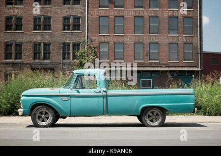 Classic 1960's Ford V8 Twin Beam 100 pick-up truck in West Bottoms, Kansas City, USA Stock Photo