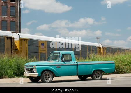 Classic 1960's Ford V8 Twin Beam 100 pick-up truck in West Bottoms, Kansas City, USA Stock Photo