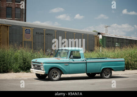 Classic 1960's Ford V8 Twin Beam 100 pick-up truck in West Bottoms, Kansas City, USA Stock Photo