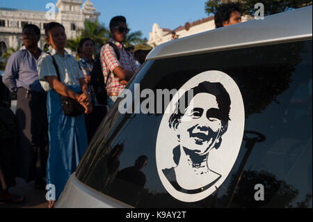 04.02.2017, Yangon,  Yangon Region, Republic of the Union of Myanmar, Asia - A picture of  the Burmese head of government Aung San Suu Kyi. Stock Photo