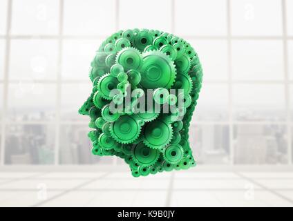 Digital composite of Cog head with bright background Stock Photo