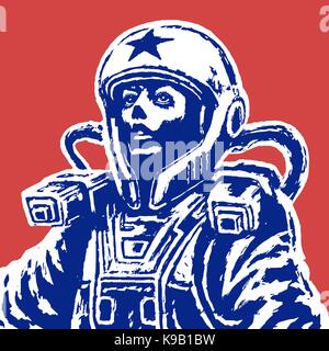 Woman astronaut on red background. Vector Illustration. Isolated vector illustration. Stock Vector