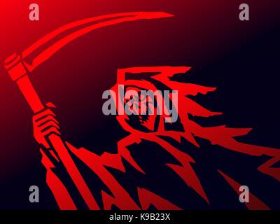 grim death with a scythe. evil character causing fear. vector Illustration. Stock Vector