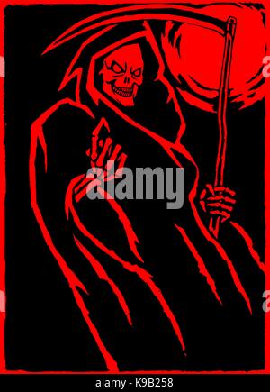 Red Death Vector Illustration. Spooky Apocalypse Demon. Spirit Rock Skull. Ghost Skeleton. Nightmare Terrible Mouth. Massacre Phantom Monster. Stock Vector
