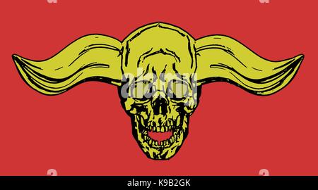 Skull of a human with horns. Vector illustration. The horror picture to Halloween. Stock Vector
