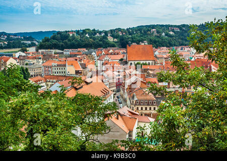 Germany, Saxony, Meissen, view over the old town roofs from Albrechtsburg castle hill Stock Photo