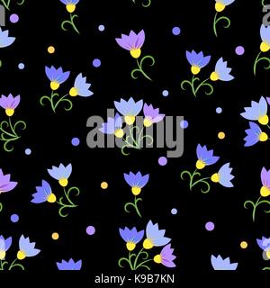 blue flowers on a black background. Seamless Pattern Stock Vector