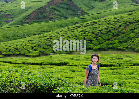 Tourist on the trip on tea plantations Stock Photo