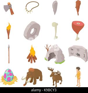 Cavemen human icons set, isometric style Stock Vector