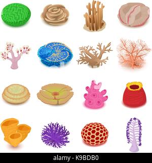 Coral reef icons set, isometric style Stock Vector