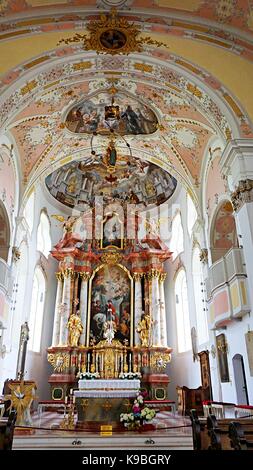 Interior of Parish Church of St. Martin or Martinskirche in Garmisch-Partenkirchen, Germany Stock Photo