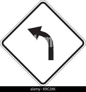 Left turn ahead warning information sign Stock Vector
