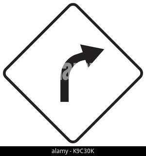 Right curve ahead warning traffic sign Stock Vector