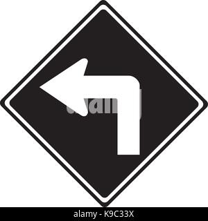 Left turn ahead warning traffic sign Stock Vector