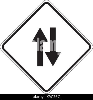 Two way ahead warning sign Stock Vector