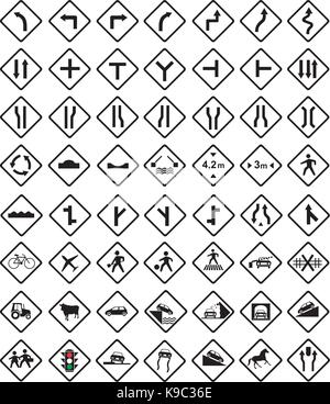 Group of illustrator road warning signs Stock Vector